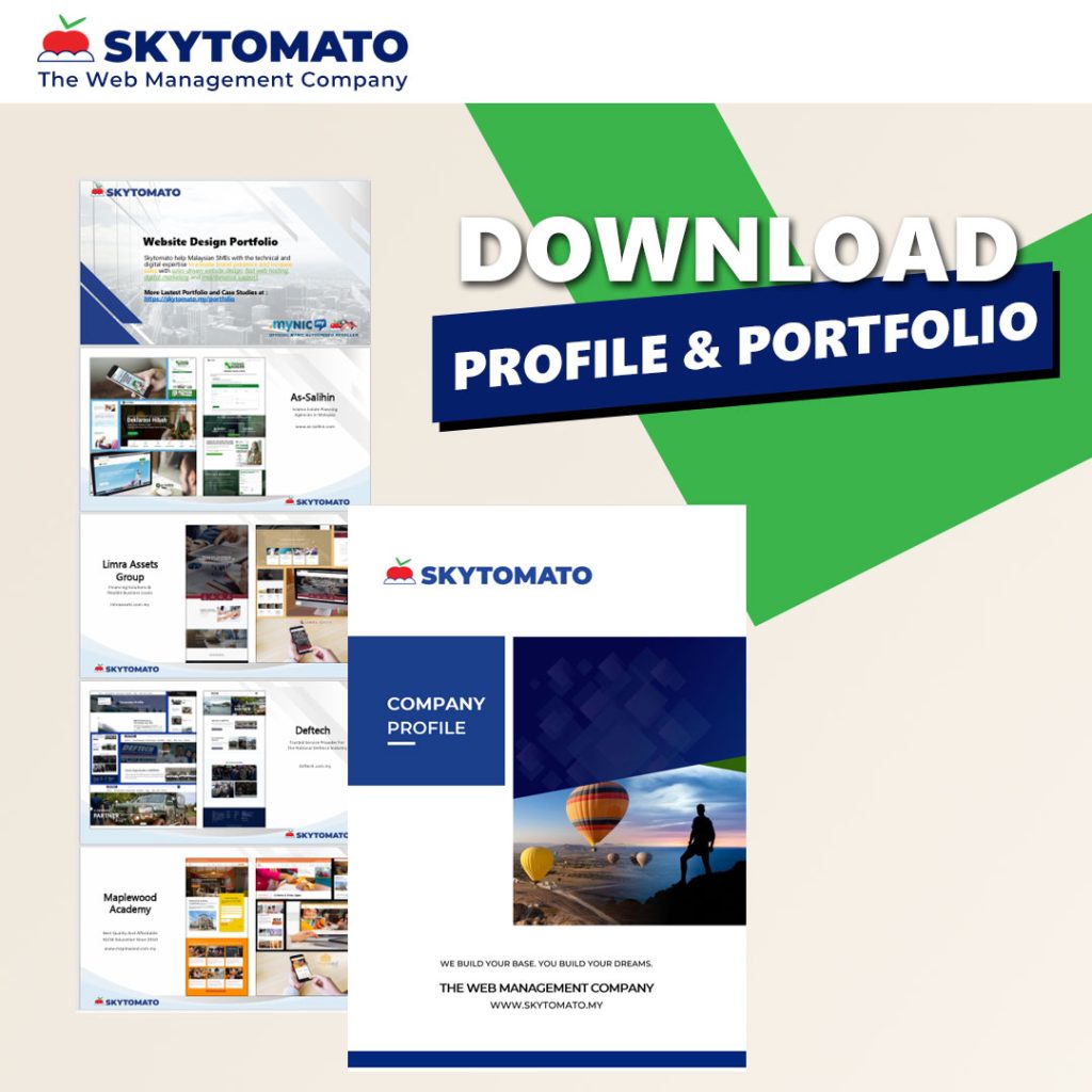 Promotional graphic from Skytomato offering a downloadable ebook titled 'Skytomato 3Ms Guide to Build Business Online,' aimed to a non-technical business people to get exposed about digital marketing, website design presence and how to maintain online success. A 'DOWNLOAD NOW' button is included for user to easily access the page.